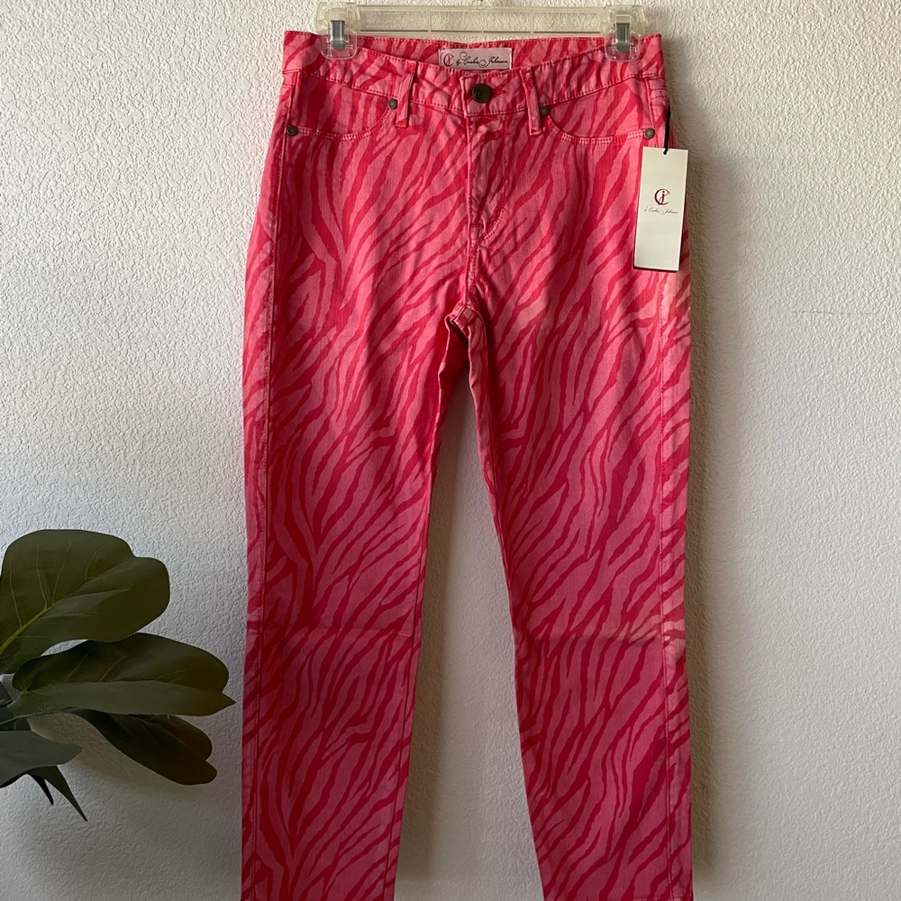 NWT CJ by Cookie Johnson Women's Pink Zebra Print Jeans Denim crop Leggings